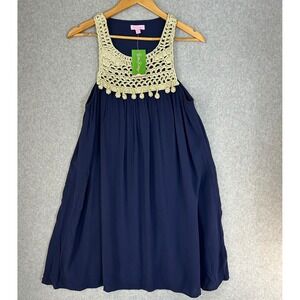 Lilly Pulitzer Rachelle Shift Tank Dress Navy Crochet Neckline Size Medium NWT